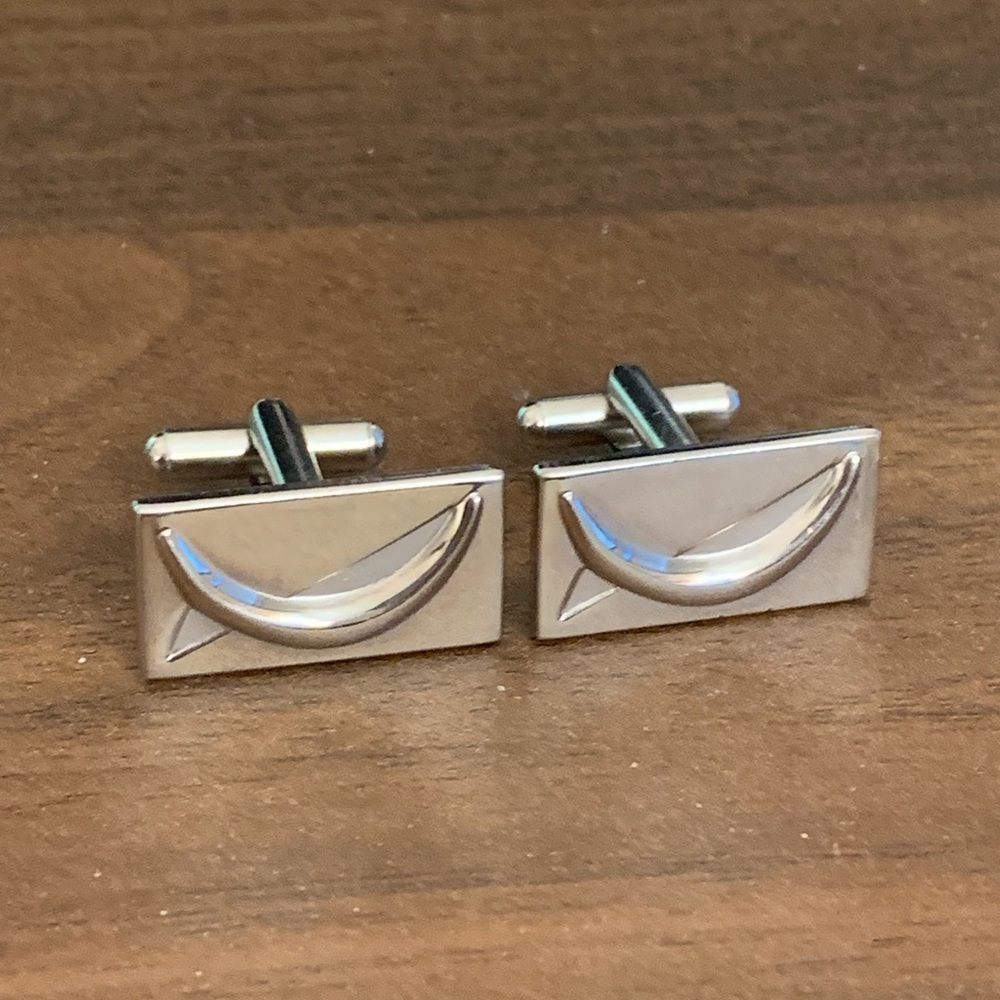 Silver Tone Modern Cuff Links with Asymmetrical Design